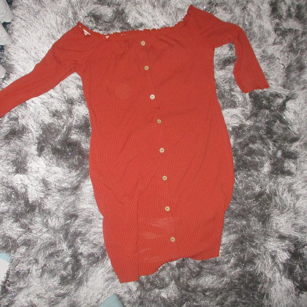 IRIS Label Rust Colored Ribbed  Dress  Short Dress/Blouse  Sexy   Saya 2X